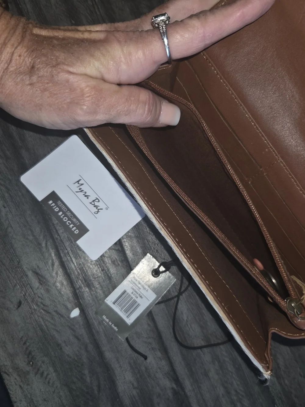 Myra Brown Leather And Calf Hair Organizer Wallet with RFID.